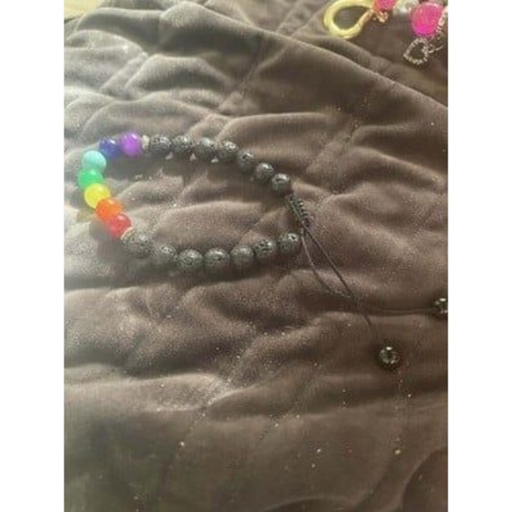 Adjustable Lava Stone and Rainbow chakra Bead Bracelet